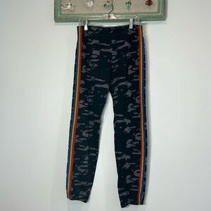 Monrow black grey camo jogger sweatpants with side rainbow striping sample pants